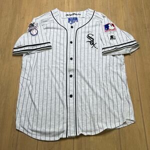 Vintage Starter Chicago White Sox Striped White Baseball Jersey Mens Size XL MLB